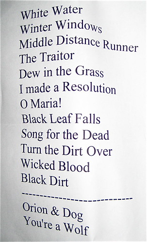 Sea Wolf set list in Minneapolis 9/29/09 @ 7th St. Entry
