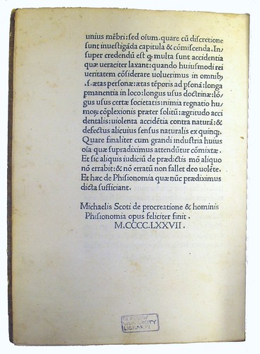 Colophon from Michael Scotus: Liber physiognomiae