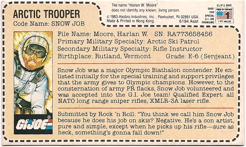 1983 Hasbro GI JOE Snow Job File Card