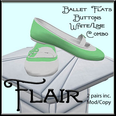 Flair-Ballet Flats-Buttons-White Lime Combo