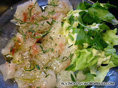 Raw fish with lots of greens - Rachel and I love this