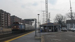 Northbound Metra commuter local arriving at Morton Grove Illinois. Early March 2009.