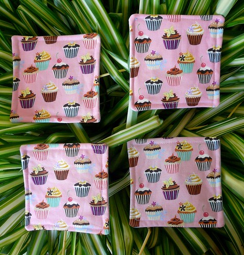 Set of 4 Cupcake Coasters - One of a Kind - Pink Mini Print