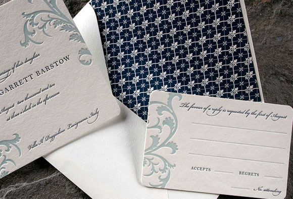 Vettore letterpress wedding suite - midnight blue and sea mist - Smock