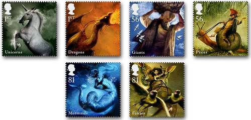 The Mythical Creatures stamp series by Dave McKean