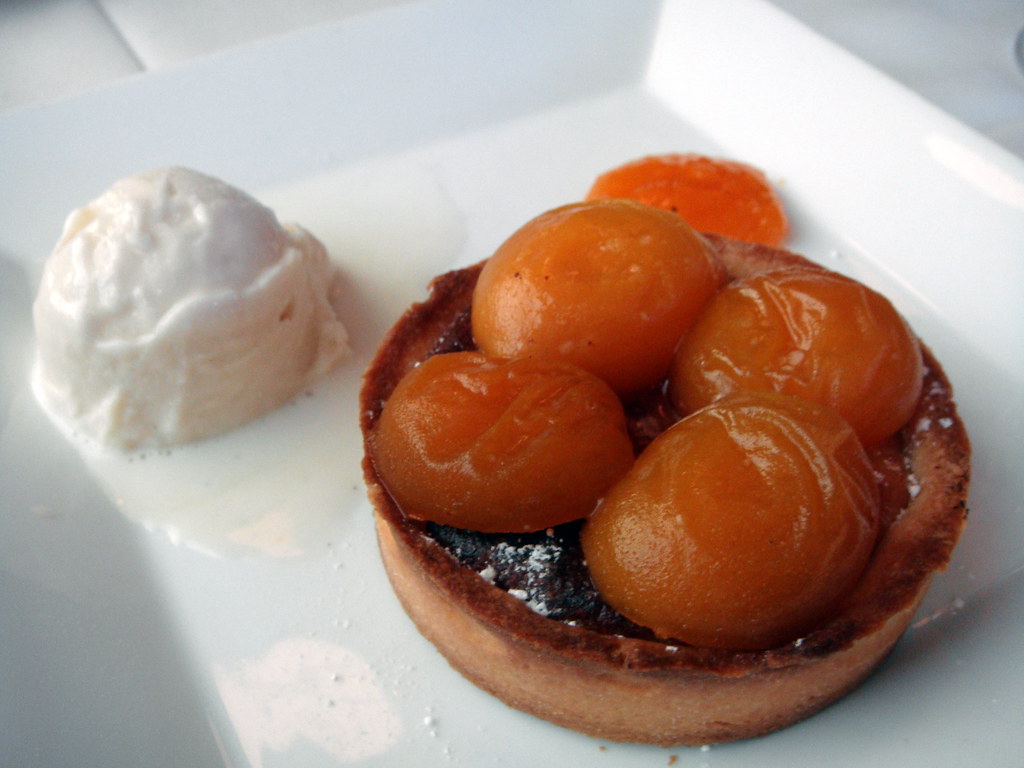 Almond Torte with Apricots and Vanilla Ice Cream