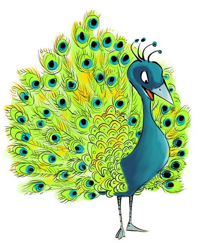Peacock with tail feathers all flared up!