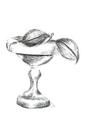 Peach in bowl Etching