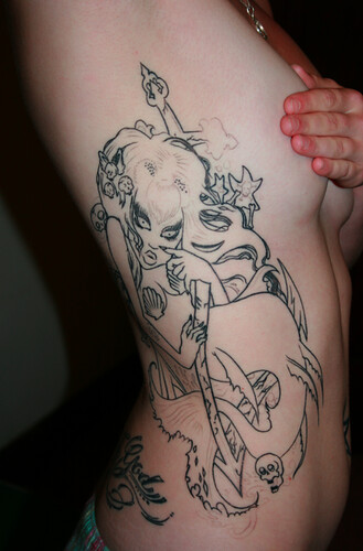 Mermaid Tattoo Linework. Tattoo by Rush Design by Tegan Coddington
