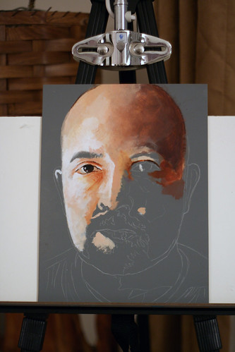 In progress acrylic painting entitled Self Portrait VI