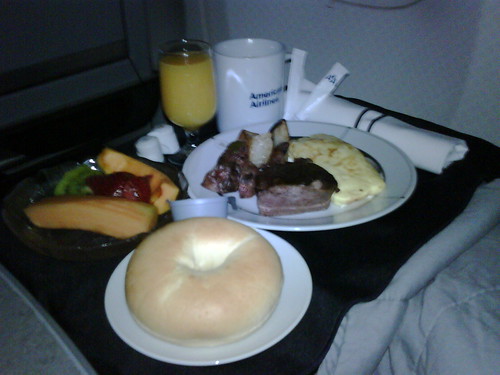 business class on american airlines ORD to CDG - breakfast