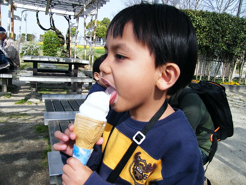 Enjoying milk ice cream