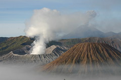 Mount Bromo and neighboring volcanoes. East Java, Indonesia. August 2007.