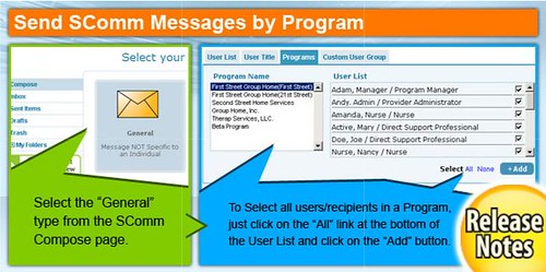 Graphic of release notes of SComm messages by program