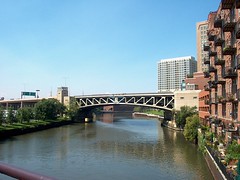 The West Ohio Street drawbridge over the Chicago River. Chicago Illinois. August 2006.