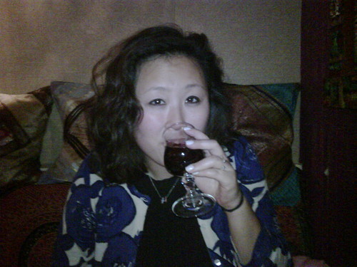 Judy enjoying the byob wine @ kastoori
