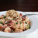 Pasta with Goat Cheese, Sun-Dried Tomatoes, and Shrimp