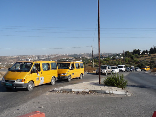 Atara - Bir Zeit checkpoint - line of cars waiting to be checked at the checkpoint that does not exist