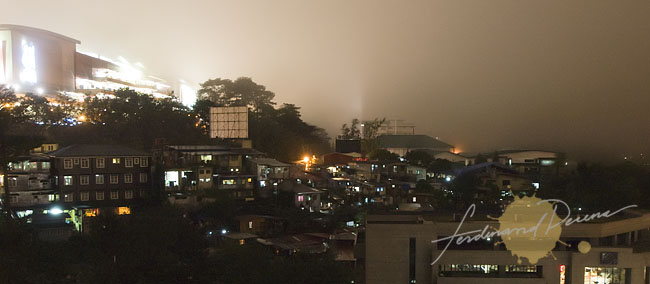 The City lights of Baguio under the mist