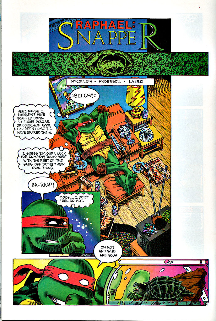 "Raphael : Snapper"   by Rick McCollum  with Tom Anderson and Peter Laird  { Turtle Soup #2 } pg.1  (( December 1991 ))