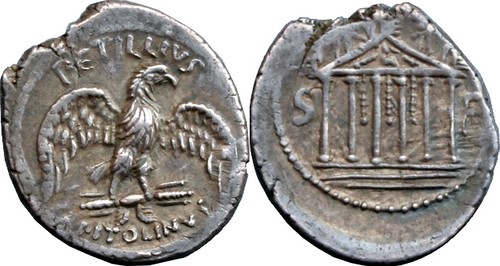 487/2 #9853-37 PETILLIVS CAPITOLINVS Eagle thunderbolt Temple Denarius