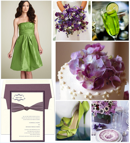 While lime green and purple may not be a traditional wedding combination 