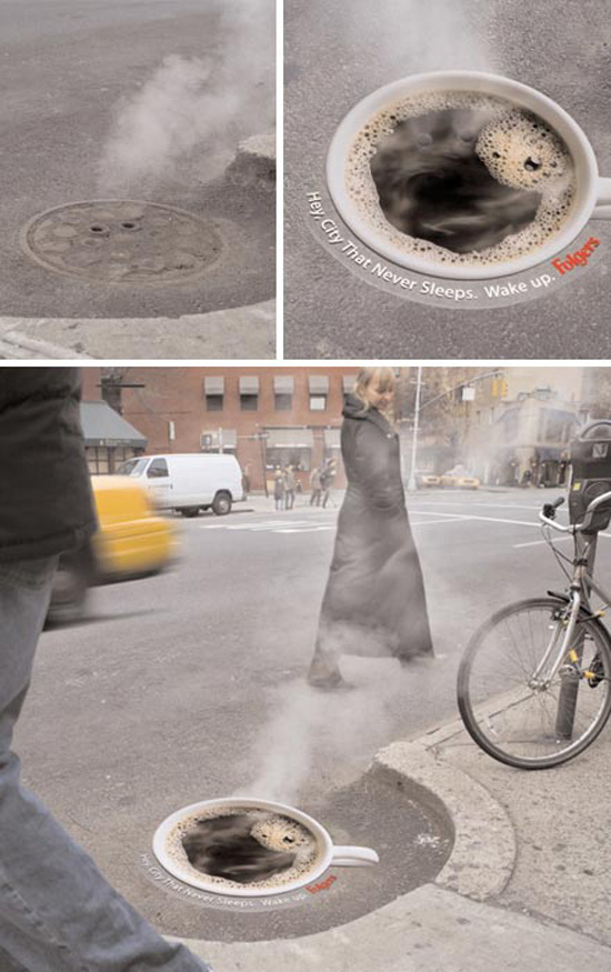 Folgers ad campaign - manhole