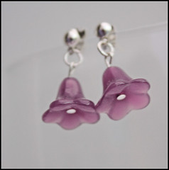Milky Purple Single Drop Czech Bell Flower Earrings (by tallybates)