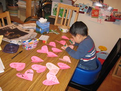 Owen busy signing Valentine's Cards