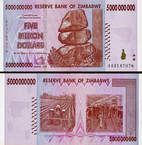 5 bilión dolárov Zimbabwe 2008