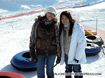 Rachel and Meiyen loves sledding