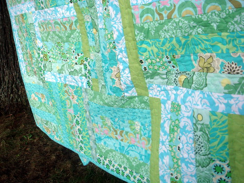 blue green strip quilt