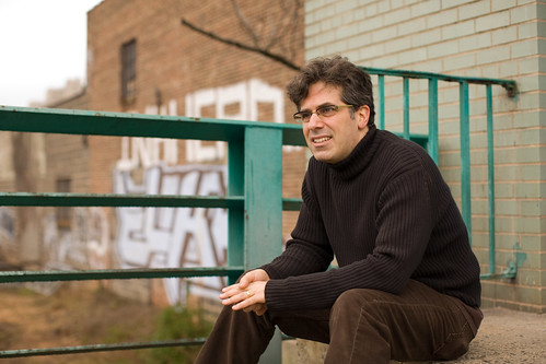 Jonathan Lethem on the banks of the Gowanus Canal in Brooklyn, NY