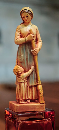 Plaster statue, "Our Lady of the Broom", made in Croatia, from the collection of the Marianum, photographed at the Cathedral of Saint Peter, in Belleville, Illinois, USA