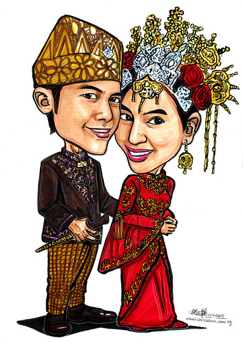 Malay traditional wedding couple caricatures - A - A4
