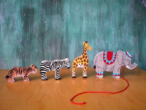 Circus Train Wooden Painted Animals