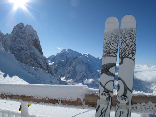 Nick's EP pro Line skis at the top of Grands Montets