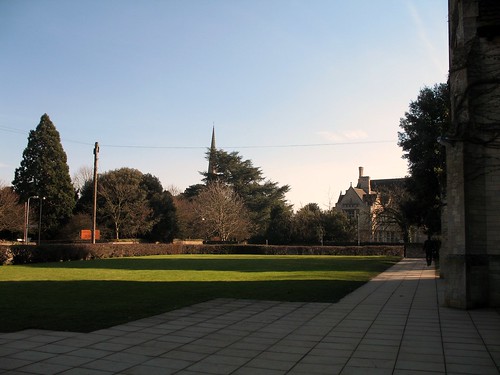 Looking at St Peters Church and the Great Hall from the maths building