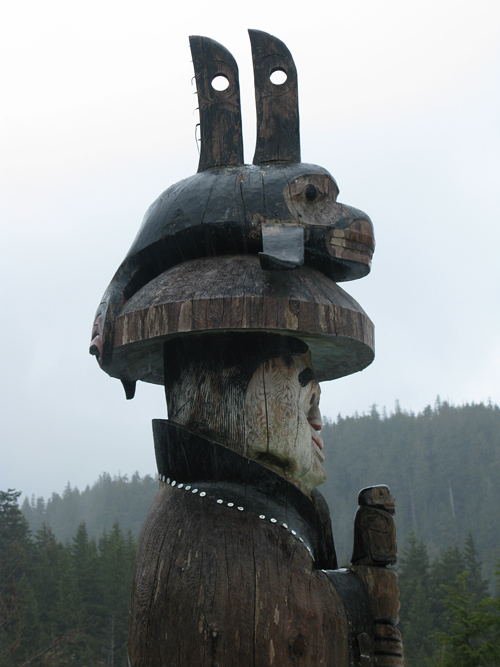rain on a totem at Cape Fox Lodge, Ketchikan, Alaska