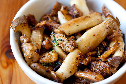 Sauteed Chanterelle and Trumpet Mushrooms with Rosemary