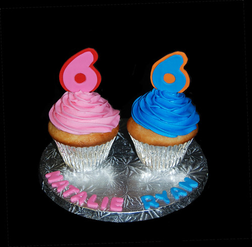 Two 6th birthday celebrations cupcake tower topper