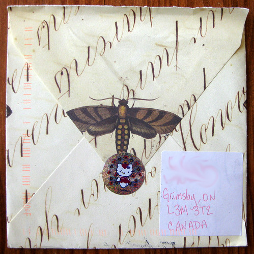 Moth envelope with Hello Kitty peacock sticker