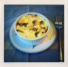 Breakfast: baked eggs with feta and basil