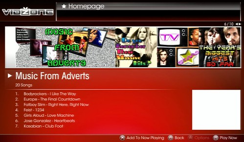 VidZone Homepage: Music From Adverts