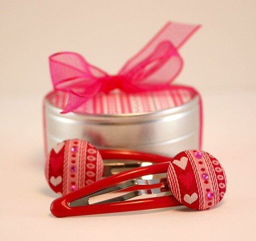 Fabric Button Hair Clips and Gift Tin