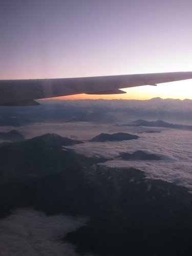 andes at sunrise from the plane