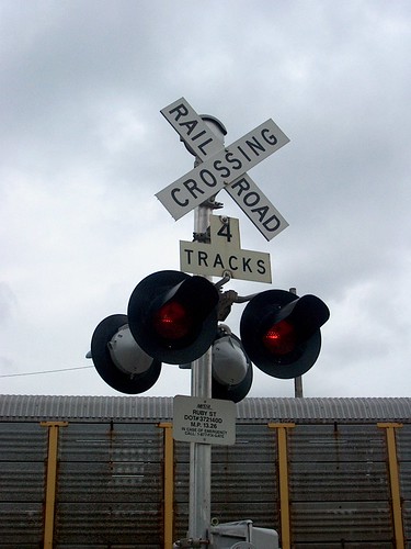 Railroad crossing signal at work. Franklin Park Illinois. September 2006.