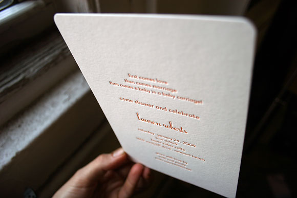 Letterpress baby shower invitations - by Smock