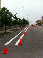 Kinzie protected bike lane, construction day 1