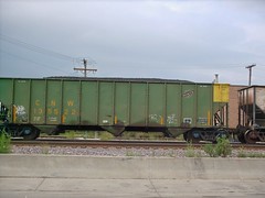 A former Chicago & NorthWestern Railroad coal hopper in transit. Chicago Illinois. August 2007.